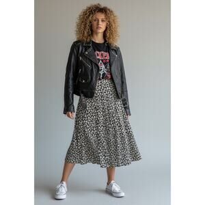 Zara Black & White Floral Print Maxi Skirt XL